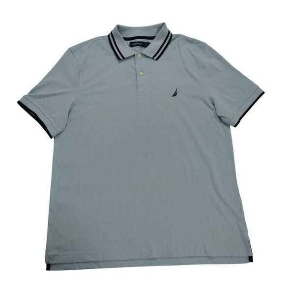 Nautica Mens Light Blue Polo Shirt L Classic Fit Short Sleeve Nautical Logo. - Picture 1 of 7